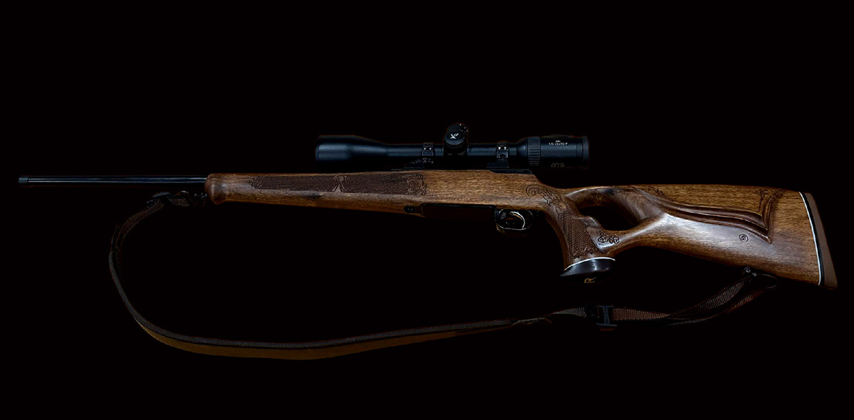 Premium exhibition grade walnut stock with custom carvings for Mauser